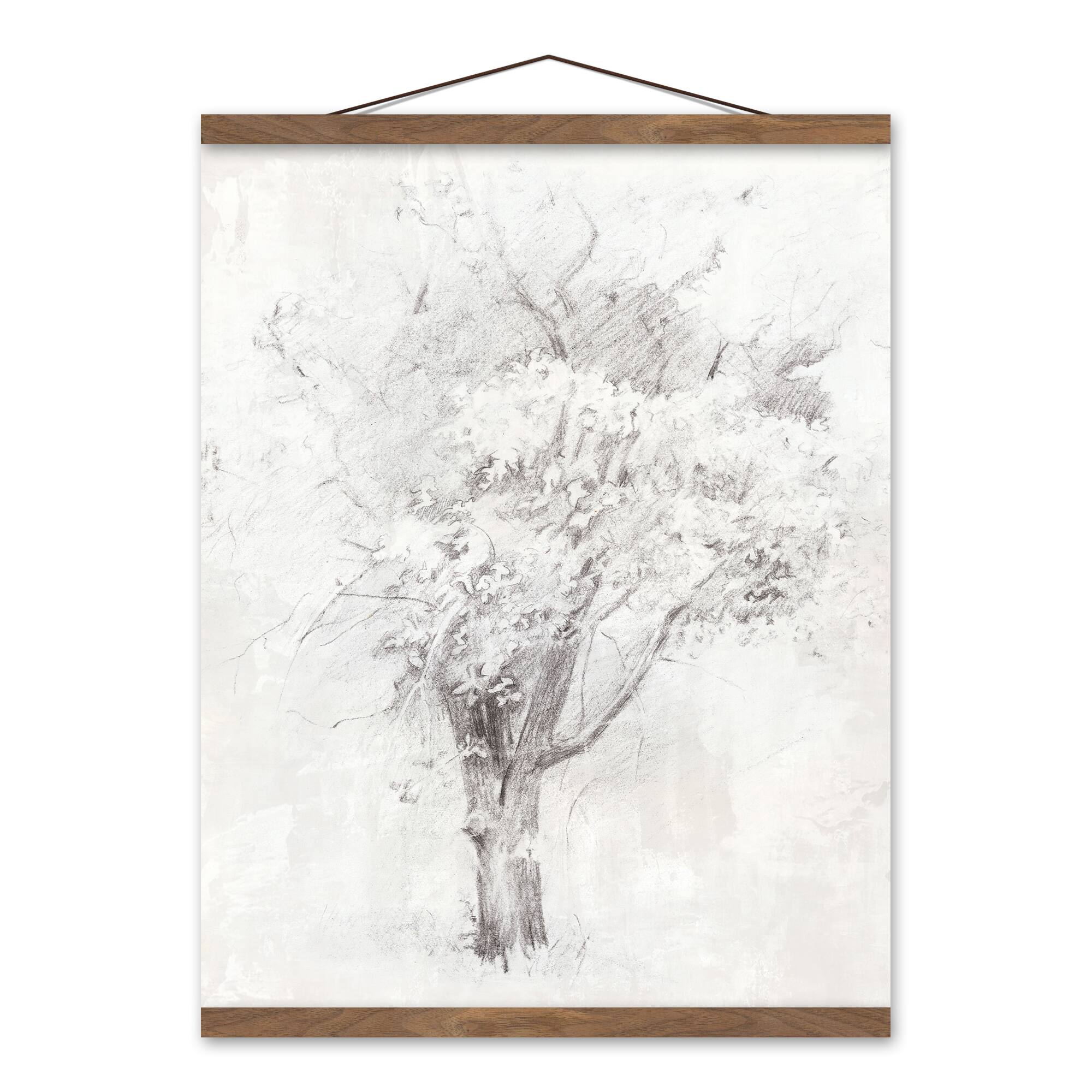 Tree Pencil Drawing Teak Hanging Canvas